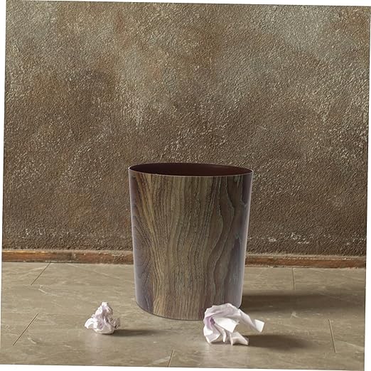 Cabilock Large Capacity Imitation Wood Grain Trash Can Bathroom Kitchen Office Waste Basket Storage Container