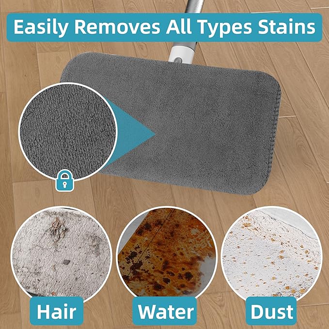 Reusable Microfiber Flat Mop for Floor Cleaning 10.8 in (27.5 cm) Aluminum Base with 52 in Aluminum Handle Includes 4 Washable Pads for Wet &amp Dry Use – LJGG (Gray/Yellow)