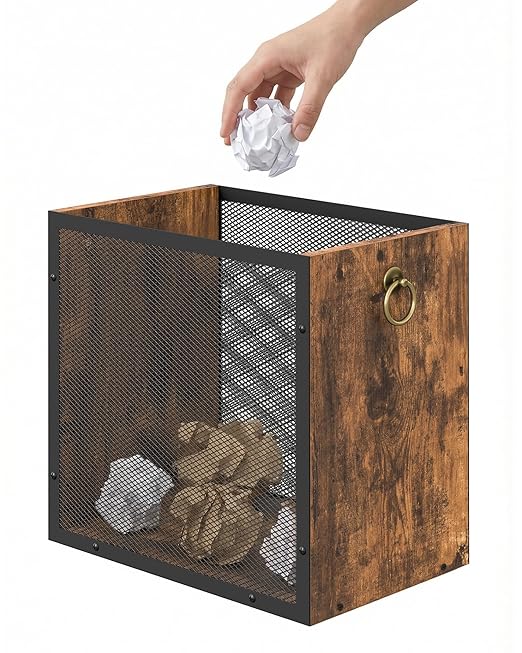 Trash Can 4.5 Gallon Rectangular Garbage Container Waste Basket Trash Bin for Bedroom Office Bathroom Kitchen Waste Rustic Brown and Black TCW33BF