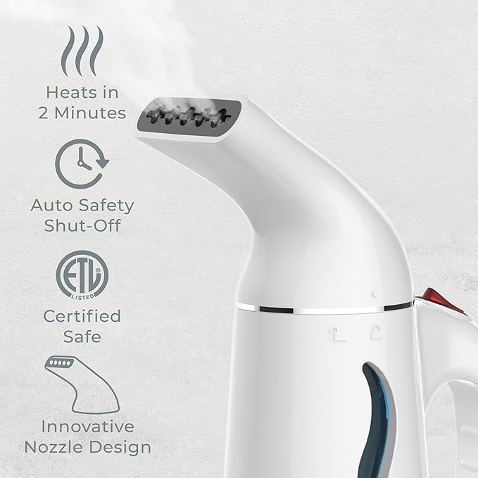 Pure Enrichment PureSteam Portable Fabric Steamer - Handheld Travel Garment Steamer Removes Wrinkles &amp is Safe on All Fabrics - Fast-Heating Lightweight Auto Safety Shut-Off &amp Long Cord (Wh
