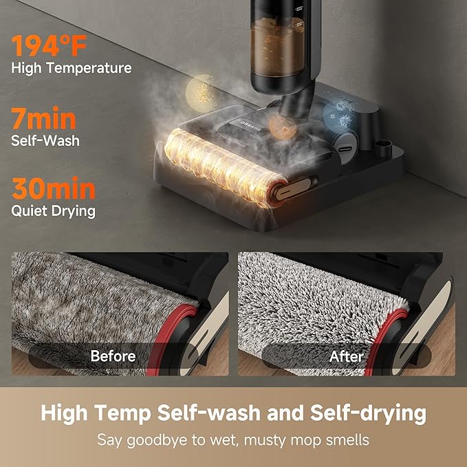 DREAME H12 FlexReach Vacuum Mop 0 Tangle Wet Dry Vacuum Cleaner Cordless Vacuum Mop All-in-One for Hard Floors 180° Lie-Flat Floor Cleaner Machine with 194°F Hot Self-Cleaning 50Mins Runtime