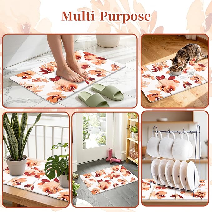 3 PCS Stone Dish Drying Mat for Kitchen Counter Quick Dry Foldable Stone Dishes Mats Water Absorbing Diatomaceous Earth Drying Organizer for Dishes Bottles Cups and Tableware (Orange)