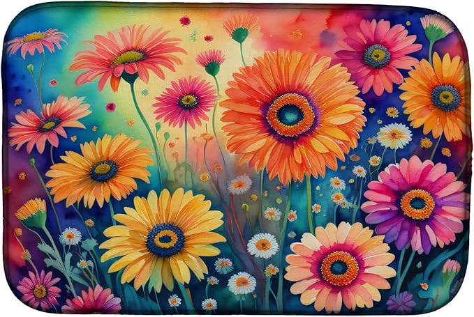 Caroline's Treasures DAC1436DDM Gerbera Daisies in Color Dish Drying Mat Absorbent Dish Drying Mat Pad for Kitchen Counter Dish Drainer Mat for Countertop 14 x 21 Multicolor