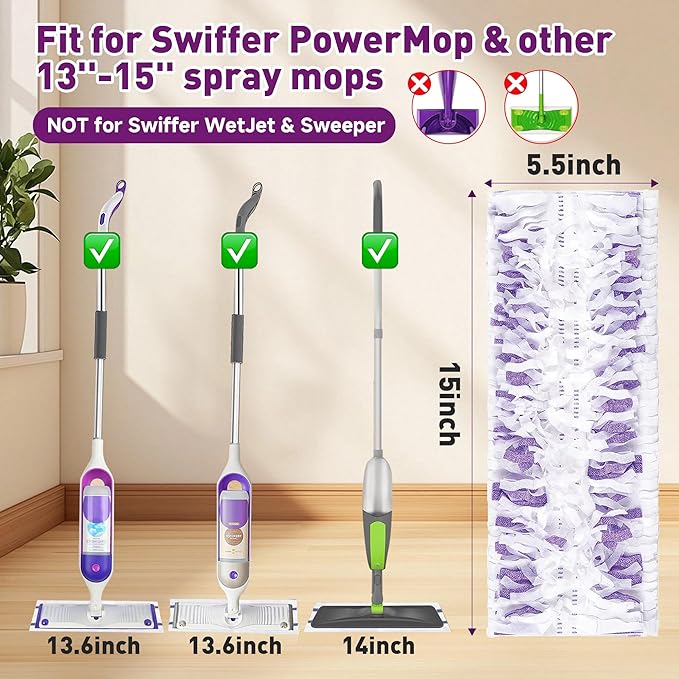 Funtin Power Mop Pads for Swiffer PowerMop Unscented Disposable Mop Refills Thickened Multi-Surface Replacement Mopping Pad Dry &amp Wet Use for Floor Cleaning (40 Packs)