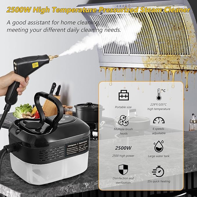 Handheld Steam Cleaner 2500W High Pressure Multi-Surface Steam Cleaner for Home Use Car Steamer For Cleaning Auto Detailing Kitchen Floors Tools