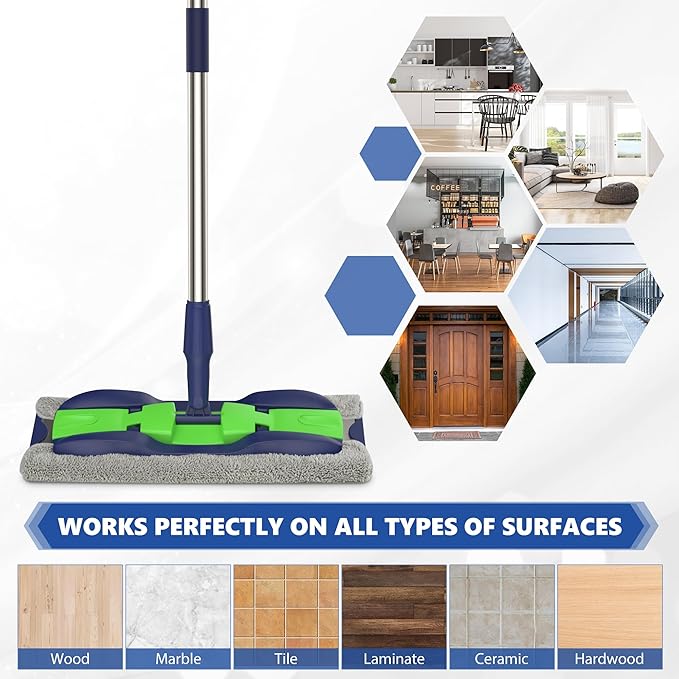 Microfiber Mops for Hardwood Floor Cleaning: MEXERRIS Flat Floor Mop with 4 Washable Pads 59 Adjustable Handle - Dust Dry Mops for Kitchen Bathroom Tile Laminate Wood Vinyl - Home Commercial Mop