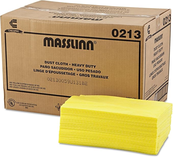 CHICOPEE 0213 Masslinn Heavy Duty Dust Cloth for All Surfaces Furniture Printers Electronics No Spray Needed Yellow 14.4-inches x 24-inches (Case of 400 8 bags of 50)