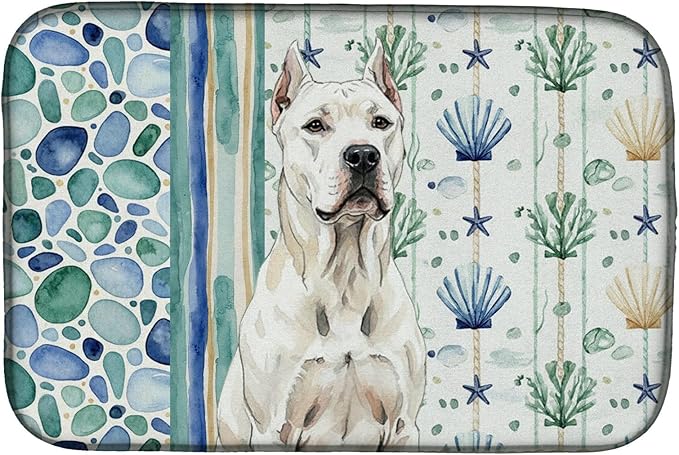 Caroline's Treasures Dogo Argentino Coastal Sea Glass Dish Drying Mat Absorbent Dish Drying Mat Pad for Kitchen Counter Dish Drainer Mat for Countertop 14 x 21 Multicolor
