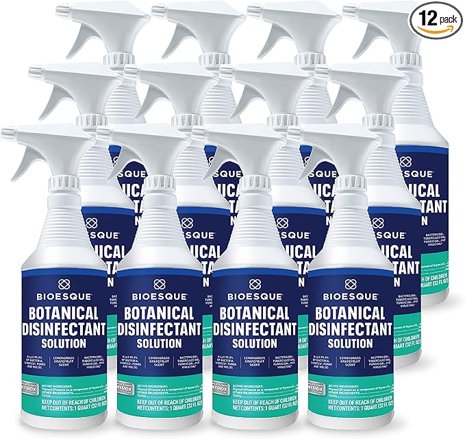 Bioesque Botanical Disinfectant Solution Heavy Duty Broad-Spectrum Disinfectant Kills 99.9% of Bacteria Viruses* Fungi &amp Molds 32 Fluid Ounce (Pack of 12)