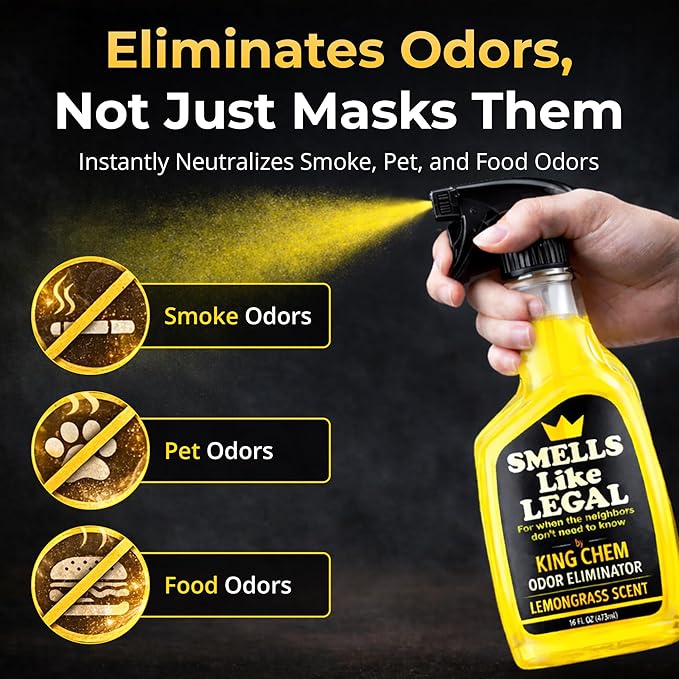 Lemongrass Odor Eliminator Spray – Neutralizes Smoke Pet Food &amp Household Odors – Non-Staining Fabric-Safe Deodorizer – Biodegradable Made in USA – 16 oz
