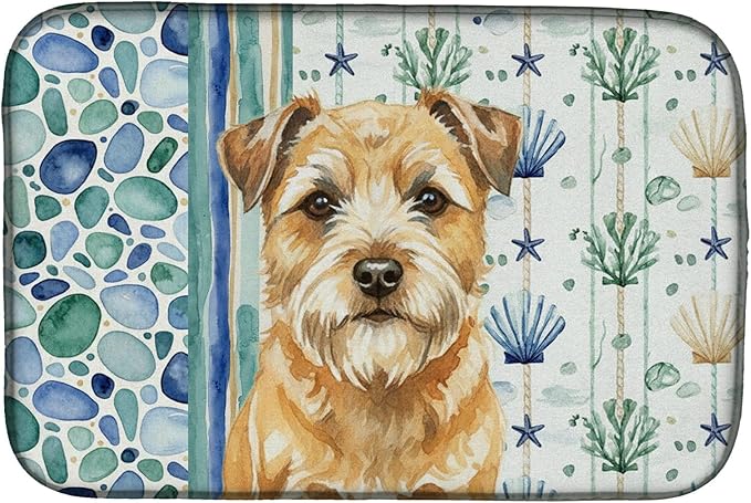 Caroline's Treasures Wheaten Border Terrier Coastal Sea Glass Dish Drying Mat Absorbent Dish Drying Mat Pad for Kitchen Counter Dish Drainer Mat for Countertop 14 x 21 Multicolor