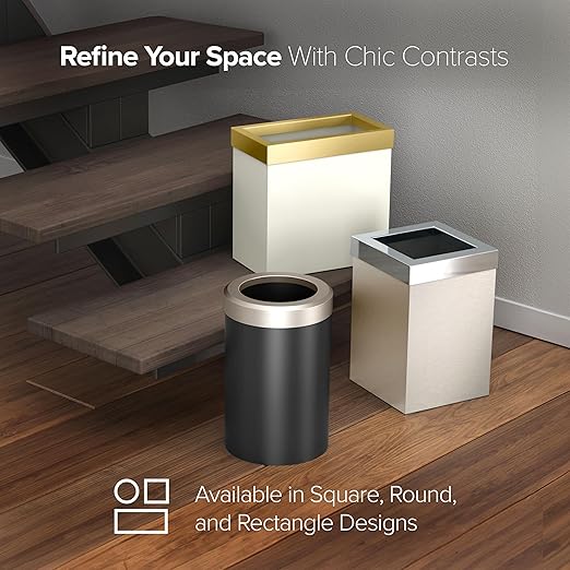 Gatco Small Bathroom Trash Can with Lid Round 3 Gallon Stainless Steel Wastebasket Under Sink Matte Black and Satin Nickel for Bathroom Bedroom Office (1912SN)