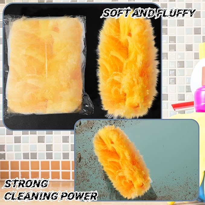 Vesici 100 Pcs Duster Refills Compatible with Swiffer Dusters Bulk Disposable Replacement Thickened with 1 Handle Heavy Duty for Cleaning Office (Orange)