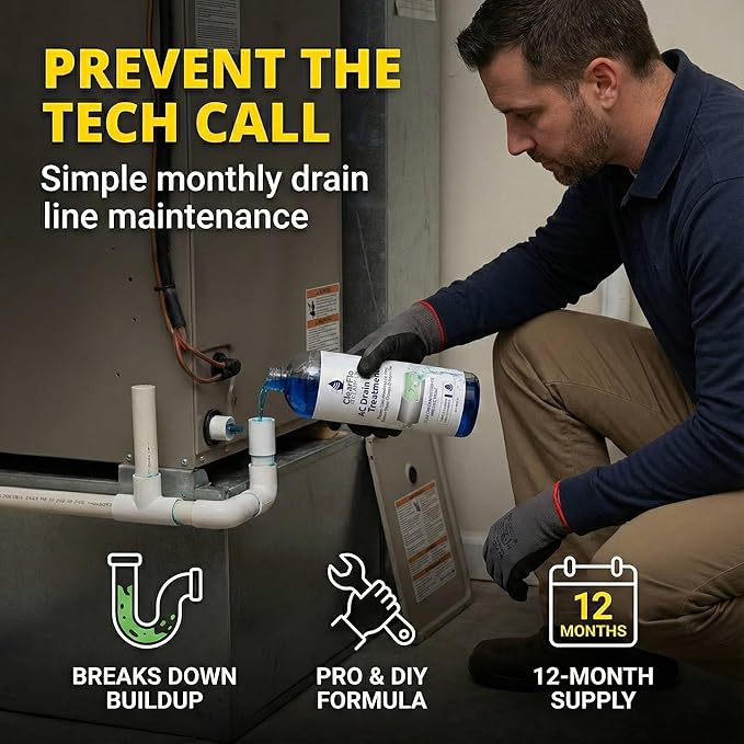 AC Drain Line Cleaner / 12 Month Supply | Safe Chlorine Free Non Toxic Formula with Natural Tea Tree Oil | HVAC Drain Line Solution for Tough Clogs &amp Buildup