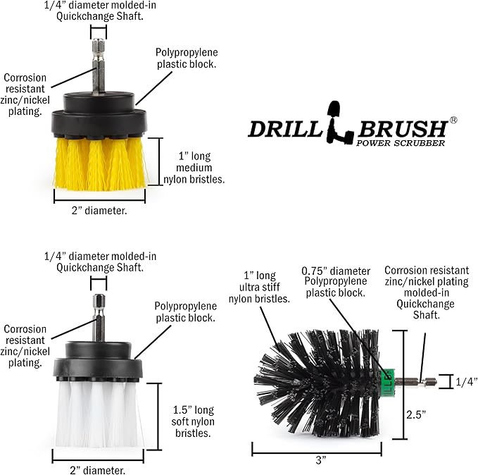 Variety Multi-Pack Drill Brush Attachments for Cleaning Car Truck Carpet Boat Bathroom Kitchen Grill Griddle - Drill Brush for Car Detailing Kit - Grill Cleaning Kit - Grilling Accessories
