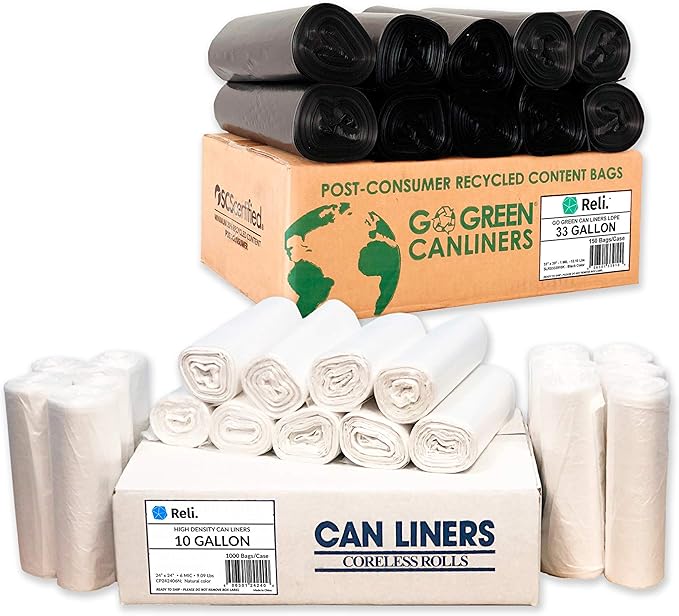 Reli. 6-10 Gal Trash Bags (1000 Bags) &amp 33 Gal Trash Bags (150 Bags)