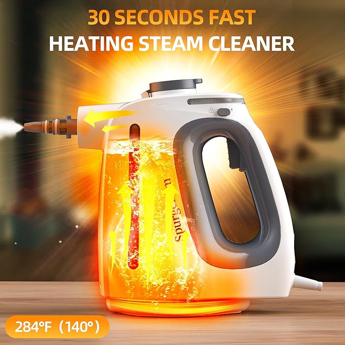 Spurgehom Handheld Multi-Surface Steam Cleaner with 11-Pc Accessories &amp Safety Lock – Dirty-Free 550ML Large Capacity Steamer for Floors Upholstery Cars and Home Use