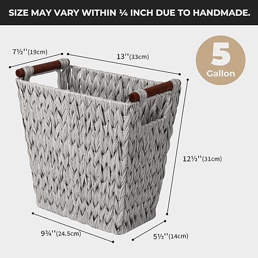 GRANNY SAYS Woven Waste Basket Gray Wicker Basket with Wood Handles Wicker Waste Basket for Bathroom Living Room 2-Pack 13 x 7 ½ x 12 ½