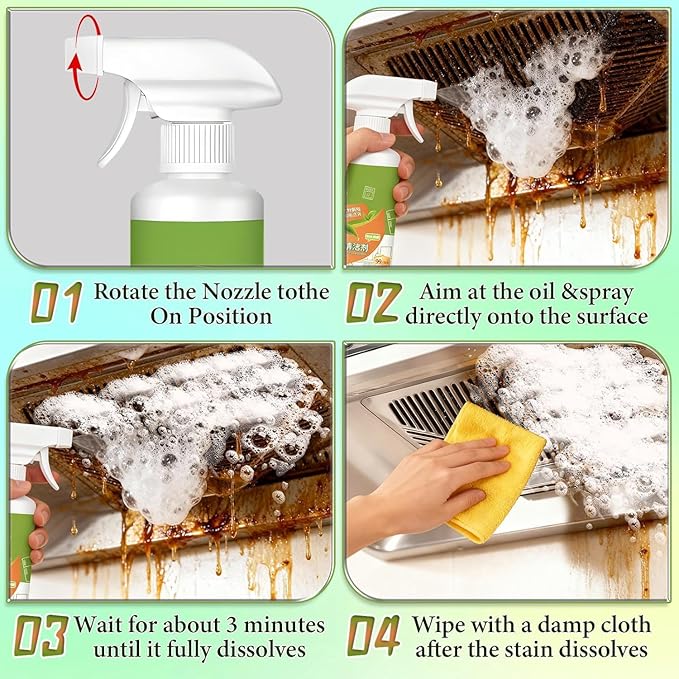 Fly Cleaner Stain Remover Spray for Household Appliances Natural Enzyme Formula Kitchen Multi-purpose Cleaner Spray Kitchen Oil Stains Cleaner for Oven Stove Sink Range Hood (2PCS)