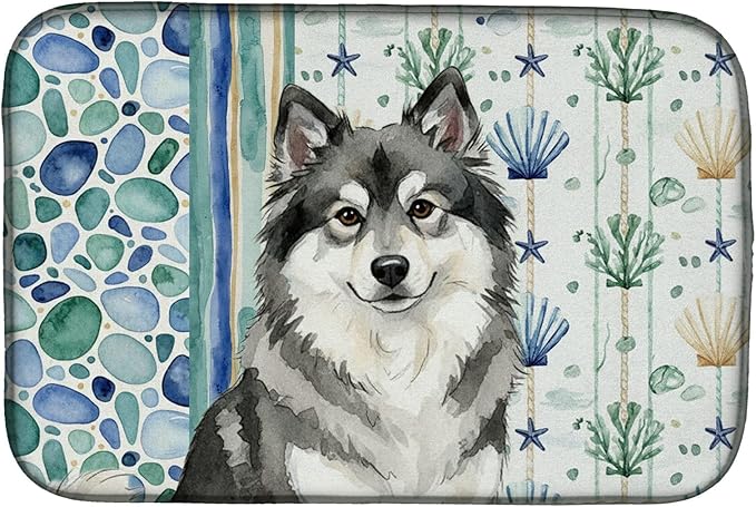 Caroline's Treasures Keeshond Coastal Sea Glass Dish Drying Mat Absorbent Dish Drying Mat Pad for Kitchen Counter Dish Drainer Mat for Countertop 14 x 21 Multicolor