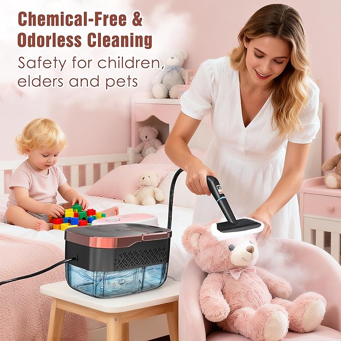 Steam Cleaner 4 Bar High Pressure Steamer with 6-Level Adjustable 15s Heat-Up 42.7oz Large Tank 7ft Extended Hose 18 pcs Accessories Portable Steam Cleaner for Home Car Tile Grout Grease