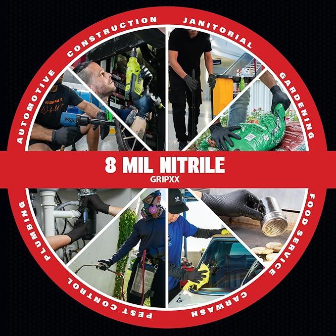 Herkules Grip Heavy Duty 8Mil Black Nitrile Gloves3D Raised Diamond Texture-Latex &amp Powder-Free Industrial Mechanic