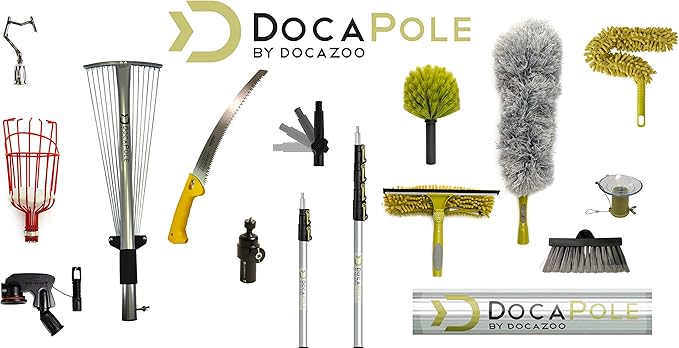 DOCA Telescoping Pole Attachment - Extension Pole for Cleaning Feather Duster Window Washing Kit Paint Roller Window Squeegee - High Reach Extendable Kit for Indoor &amp Outdoor - Squeegee Dual P
