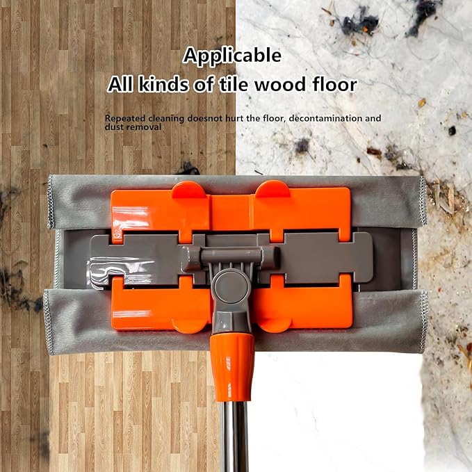 Professional Microfiber Mop Includes 2 Reusable Mops Head and 1 Scrub Brush Ideal for Hardwood and Tile Floor Cleaning Stainless Steel Telescopic Handle Rotating mop Head