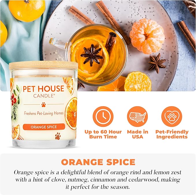 One Fur All Pet House Fall Candles Long Lasting Clean Burning Soy Wax Scented Candles for Pet Odor Orange Spice 2 Pack