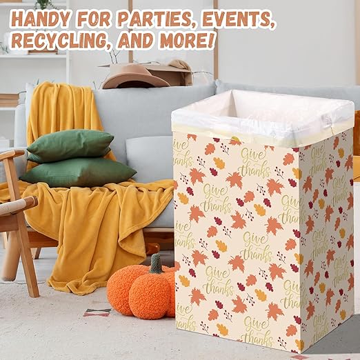 13 Gallon Thanksgiving Disposable Pop up Trash Cans for Parties with Fitted Bags 4 Pack Extra Large Cardboard Garbage Cans Fall Party Supplies Thick Recycled Bins Garbage Can