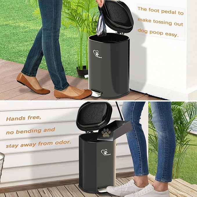 Dog Poop Trash Can Outsides 18L/4.76 Gal Portable Waste Bin with Lid and Removable Inner Odor Control for Indoor Outdoor Dog Waste Station for Bathroom &ampKitchen -45 Waste Bags