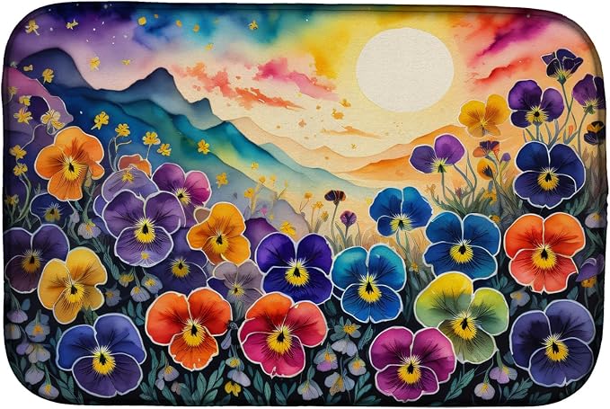 Caroline's Treasures DAC1450DDM Pansies in Color Dish Drying Mat Absorbent Dish Drying Mat Pad for Kitchen Counter Dish Drainer Mat for Countertop 14 x 21 Multicolor