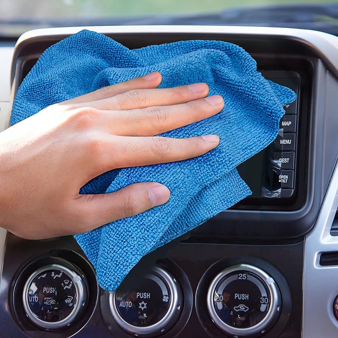 Eurow 200GSM Microfiber Cleaning and Drying Cloths with Dispenser Box Reusable Streak-Free Scratch-Free Ultra Absorbent Edgeless for All Surface Types 12x12in 50-Pack Blue