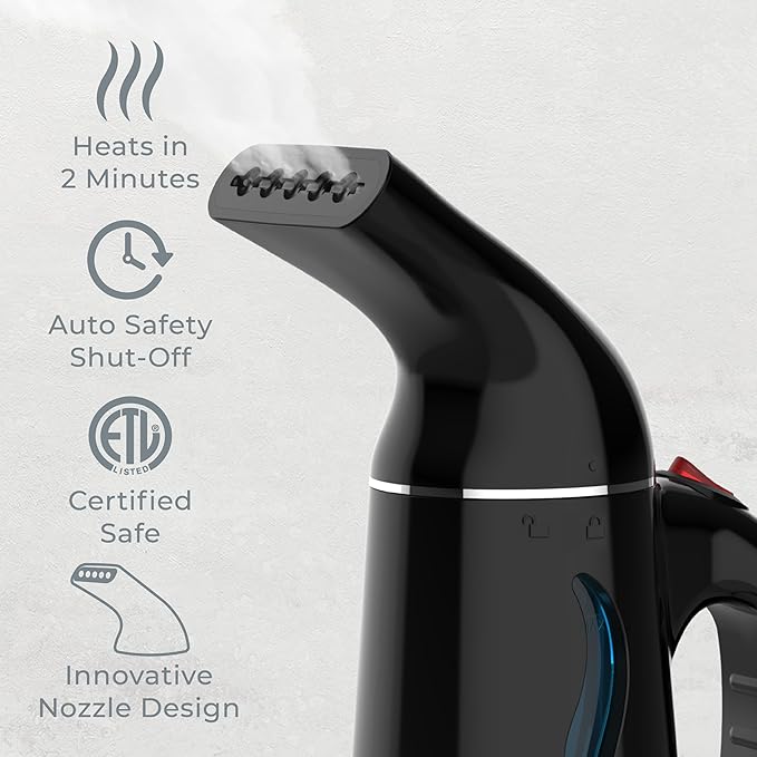 Pure Enrichment PureSteam Portable Fabric Steamer - Handheld Travel Garment Steamer Removes Wrinkles &amp is Safe on All Fabrics - Fast-Heating Lightweight Auto Safety Shut-Off &amp Long Cord (Bl