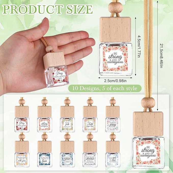 50 Pack Christian Thank You Gift Bulk for Mother Hanging Car Air Freshener Diffuser Empty Essential Oil Glass Car Bottle Employee Team Appreciation Gift for Christian Sunday School(Square)