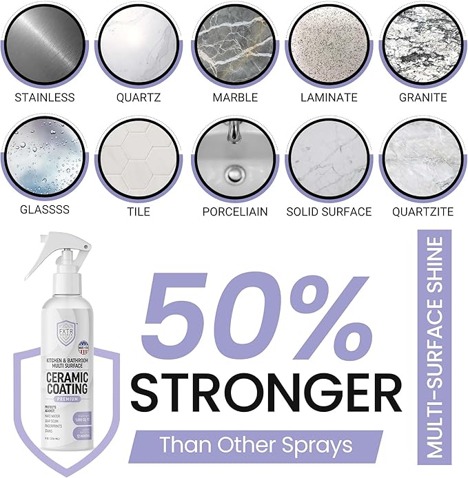 Fixture Shield Home Ceramic Coating Spray (8 oz) - SiO₂ Hydrophobic Protection for Kitchen &amp Bath | Repels Fingerprints Stains &amp Hard Water | Extra Strength Formula | Made in USA