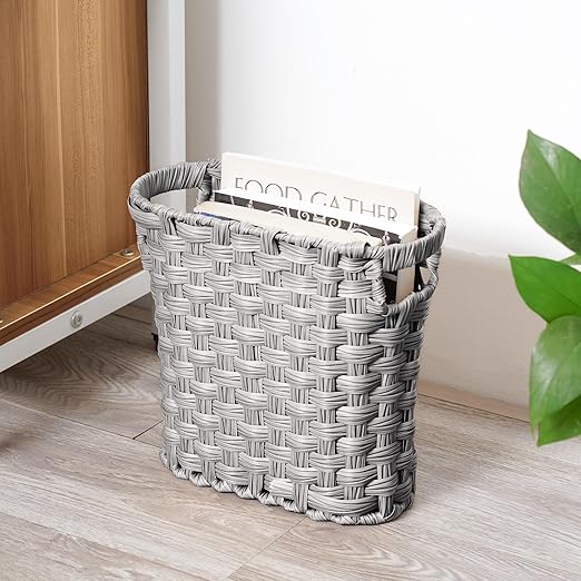 Wicker Waste Basket With Built-in Handles - Multifunctional Mini Trash Can for Home and Office Compact Design and Durable Construction With Fine Artisanal Craftsmanship (Gray)