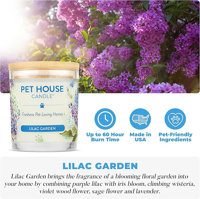 Pet House Candles Plant-Based Long Lasting Clean Burning Scented Candles for Pet Odor - Lilac Garden 2 Pack