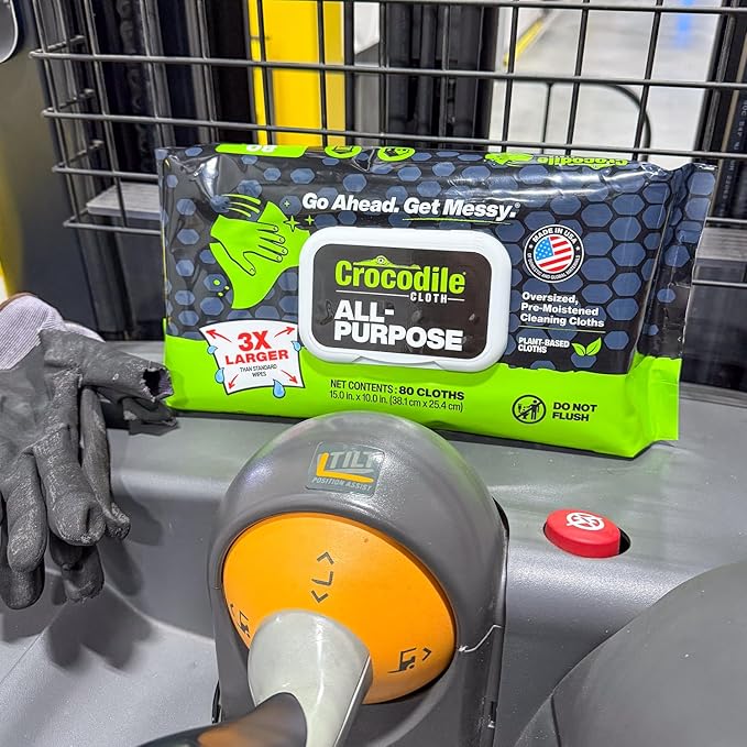 Crocodile Cloth All-Purpose Cleaning Wipes – 80 Count 15x10 Extra Large Plant-Based Disposable Cloths – Moist Absorbent Safe on Skin Multi-Surface Use