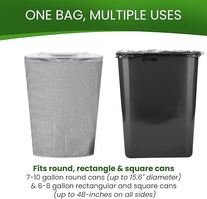 Betta 8-10 Gallon Medium Trash Bags Clear 1000 Count Box (24x24-inch) Commercial Office Wastebasket Garbage Can Liners 7-10 Gallon Round Cans 6-8 Gallon Slim and Square Cans