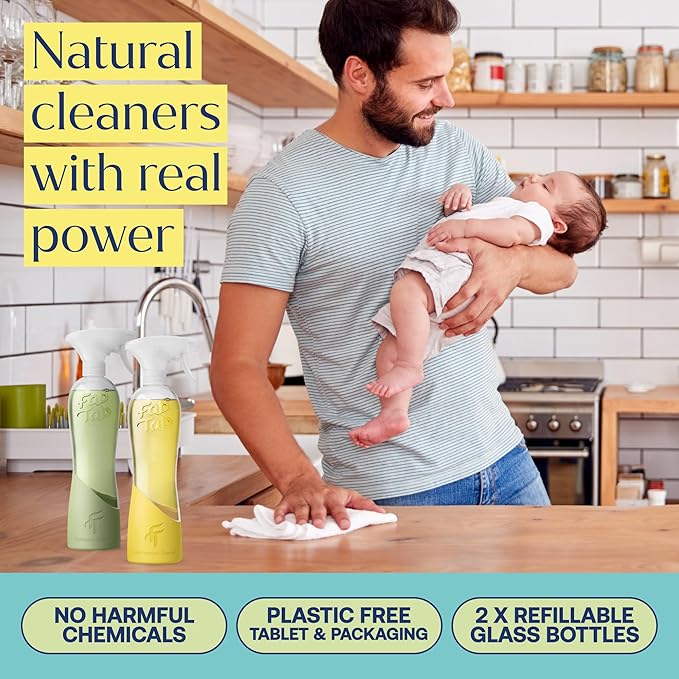 Fab Tab Tablet Cleaner Multi-Purpose &amp Bathrom Cleaner for Eco-Concious Cleaning Non Harmful &amp Chemical-Free Formula Convenient Refills with 2 Glass Bottles Luxury Hotel Scent (6 Refill Ta