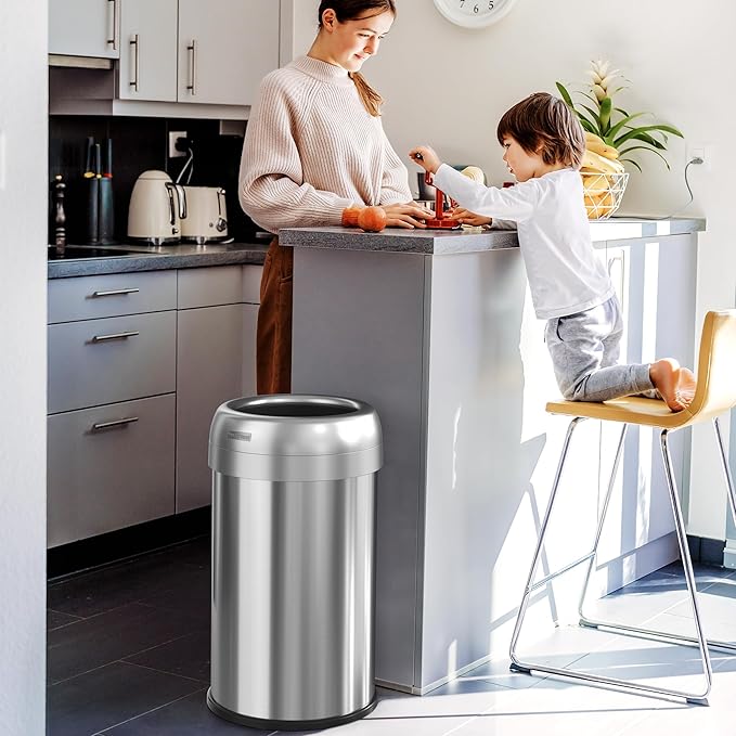 iTouchless 13 Gallon Dual-Deodorizer Trash Can and Recycle Bin Stainless Steel Commercial Grade Large 10 Inch Home Restaurant Restroom Office Open Top Round