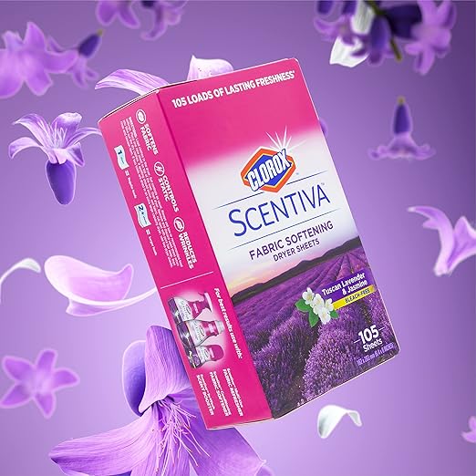 Clorox Scentiva Laundry Bundle in Tuscan Lavender &amp Jasmine Scent | Includes Clorox Scentiva Scented Dryer Sheets Scent Booster Beads and Fabric Softener