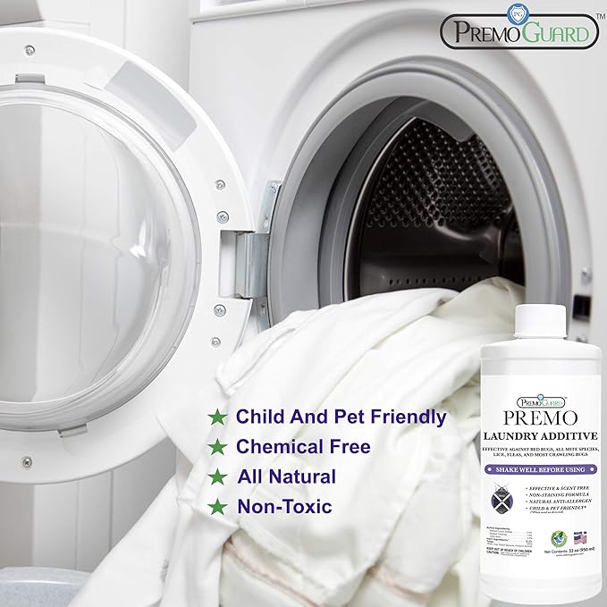 Bed Bug &amp Mite Laundry Detergent Additive by Premo Guard – 32 oz – Child &amp Pet Friendly – Stain &amp Odor Free – Best Natural Non-Toxin Treatment