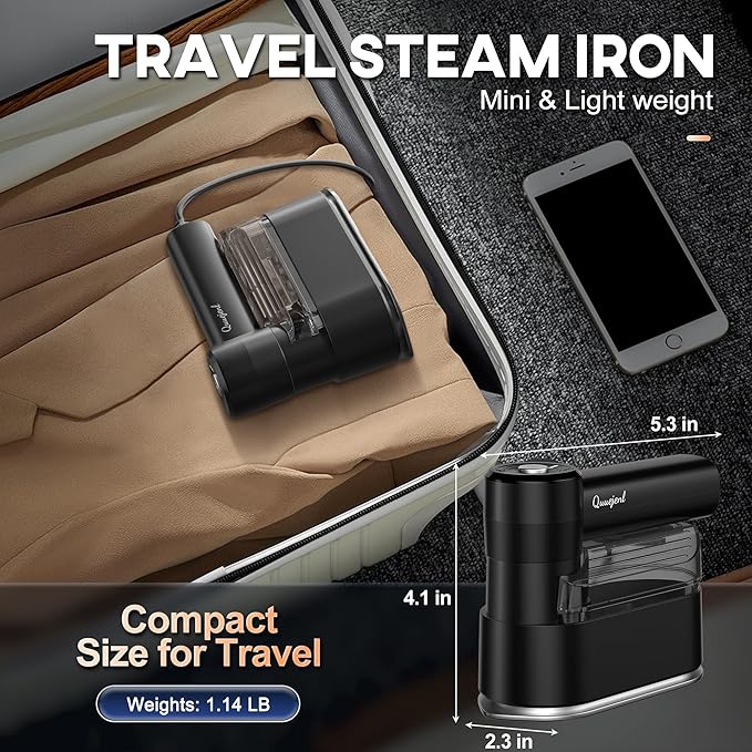 Travel Steamer for Clothes Small Iron - 1000W Portable Steamer &amp Mini Iron10s Fast Heat Handheld Mini Steamer with 8FT Cord Foldable Handle Travel College Dorm &amp Home Essentials (Black)