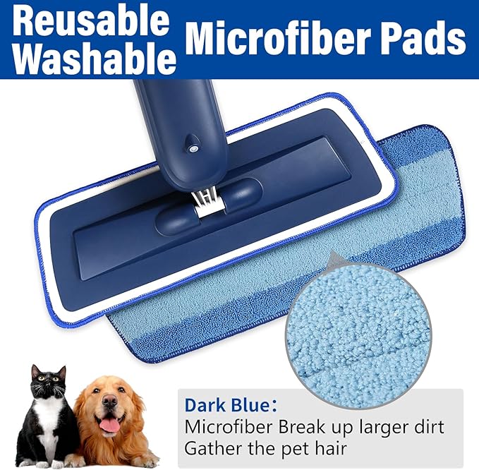 Power Mop for Floor Cleaning with 3 Washable Pads - Wet Dry Microfiber Mop with 720 ml Refillable Bottle for Kitchen Wood Floor Hardwood Laminate Ceramic Tiles Floors Dust Cleaning