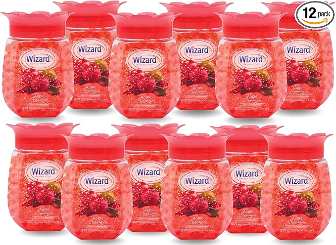 WIZARD Odor Eliminator Gel Beads - 12 oz Pack of 12 - Air Freshners For Bathroom. Rooms Per Areas and Car Freshner (APPLE CINAMON)