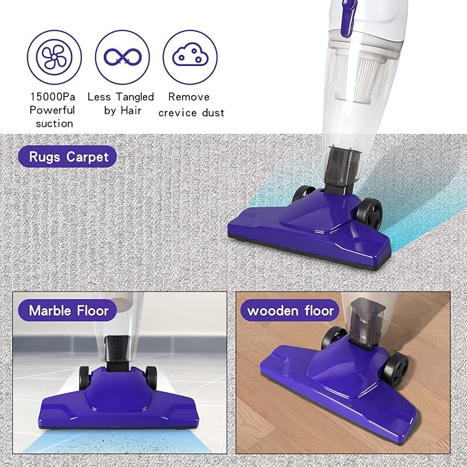 Intercleaner Corded Vacuum Cleaner 15KPa Powerful Suction with 400W Motor 12 in 1 Lightweight Bagless Stick Vac with Handheld Ultra Quiet for Hardwood Floor Carpet Car Pet Hair Car Pet Hair