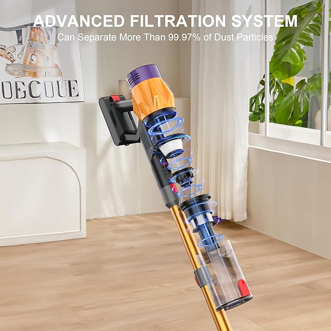 Cordless Vacuum Cleaner w/LED Display 550W Self-Standing Cordless Stick Vacuum Cleaner for Home Removable Battery/Lightweight/Rechargeable Pet Vacuum Cordless for Pet Hair/Hardwood Floor/Carpet