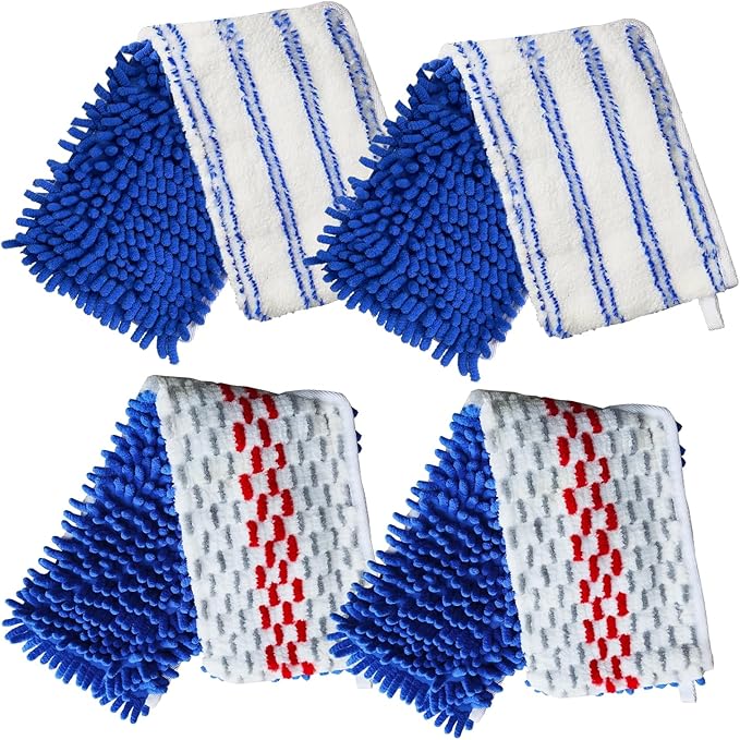 4 Pack Mop Heads Replacements Compatible with O-cedar Dual-Action Flip Mop Chenille + Microfiber Mop Refills for Dry/Wet Use Reusable and Machine Washable Dust Mop Cloths for Hardwood Floor Cleaning